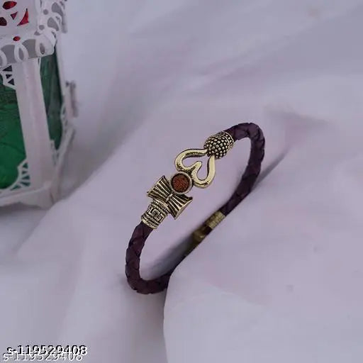 fnsales Bahubali Kada Bracelet Bangle Free Size Cuff Kada Spiritual Jewellery for Silver Oxidized Designer Handcrafted Lord Shiva/Shiv Trishul Rudraksha Damroo
