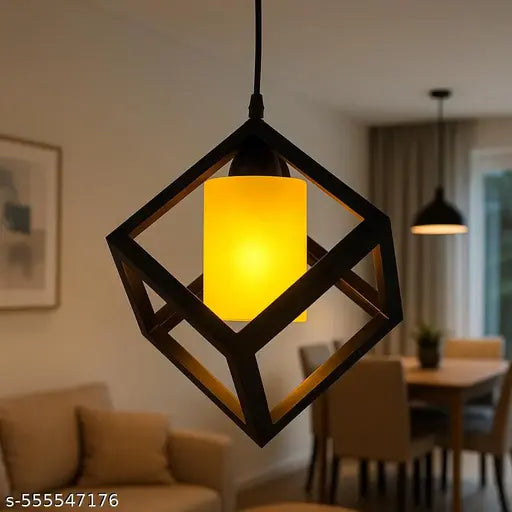 "Modern Metal Pendant Light for Living Room & Dining | Geometric Hanging Lamp with Milky Glass And Warm Yellow Glow | Home Decor Ceiling Lighting"(bulb not included)