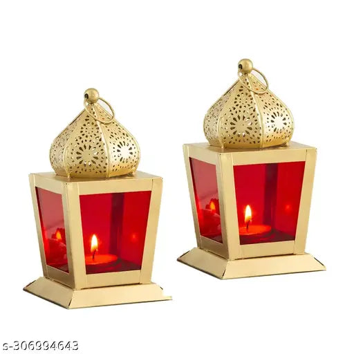 MARYAM HANDICRAFTS Moroccan Lantern | Antique Brass Décor Lamp with Filigree Design | Handmade Iron Metal, 10cm Tall, for Indoor/Outdoor | Perfect for Weddings, Festivals & Home Décor