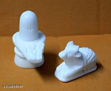 A&S VENTURES White Marble Stone Shivling & Nandi Idols | shivling with Nandi for Home puja ( 5CM), FROM HARIDWAR