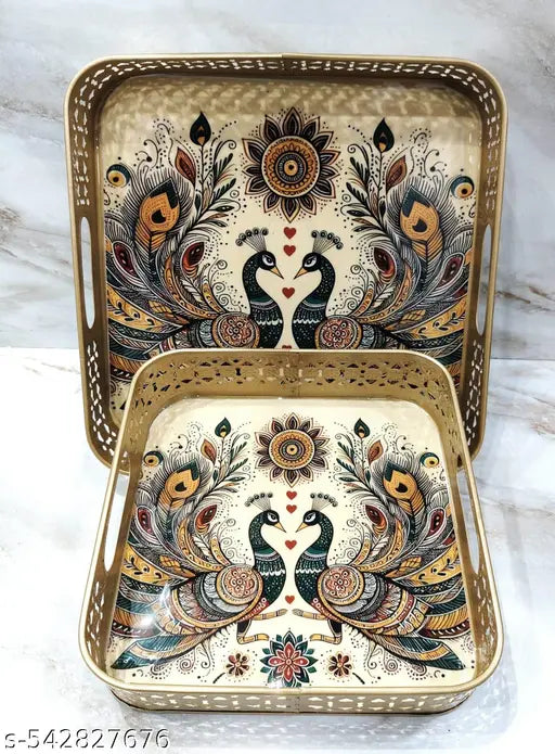 Handicrafted Metal trays || set of 2 || serving set, gifting purpose, meena trays, exclusive collection, combo offer