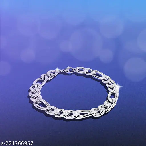 Elegant Chain Silver Bracelet For Boys Silver Plated Stainless Steel Chain Style Silver Bracelet For Men Boys Mens Bracelets 8.5 Inches