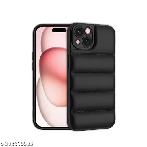Apple iPhone 14 Back Cover Soft Touch Plush Down & 3D Protective Shockproof Puffer Airbag Silicone Back Cover (Black)