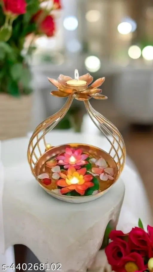 IndusCrafts | Diya Shape Flower Decorative Urli Bowl for Home Handcrafted Bowl for Floating Flowers and Tea Light Candles Home,Office and Table Decor| Diwali Decoration Items for Home T-Light