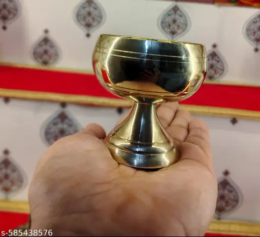 Set of 2 piece|Kuber Goblet Brass Table Diya Jyoti Oil Lamp Round Apple Design Shape Diya for Pooja Deep|for Home decor & Temple|size-2