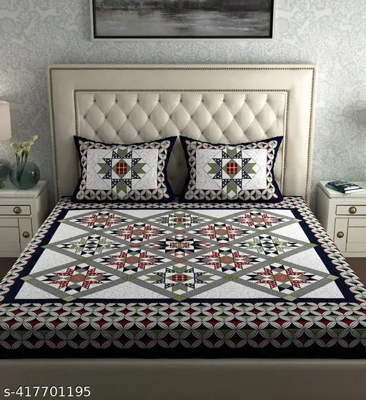 Jaipuri Double Queen Cotton Bedsheet With 2 Pillow Covers