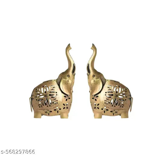 RS GLAM Metal Tea Light Candle Holder for Home Décor Elephant Design (Pack of 2)