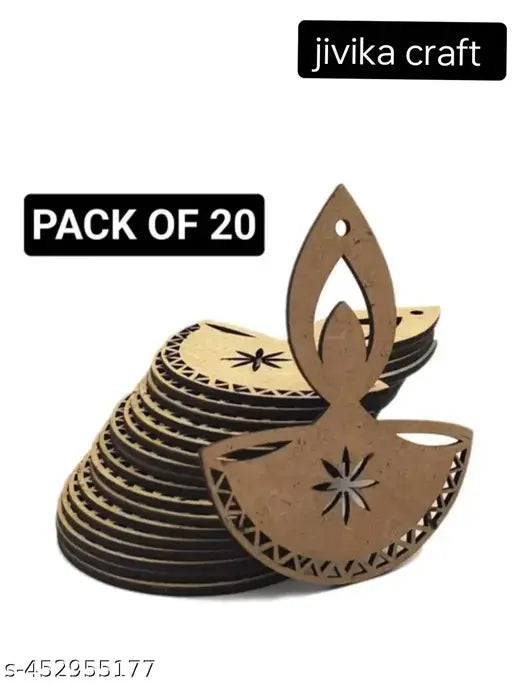 Unfinished Diwali Diya/Lamp Wooden Cutout Type-A (Pack of 10) | DIY Rangoli & Wall Hanging (9 cm X 7 cm, Beige / Wooden Colour)