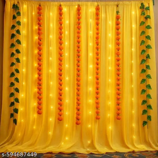 durga pooja Yellow Backdrop Decorations - 13 pcs Navratri Decoration Items, Diwali Decoration for Home, Haldi Decorations Items for Home, Backdrop Cloth(Net Curtain)