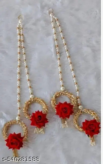 Artistic Dreams 2pcs Red Color 15*6 Inches Beautiful Velvet Rose Pearls Wall Hanging For Diwali Decoration,Home Decor, Gifts Items,Diya for Home Office Pooja,Durga Pooja,Temple Decoration