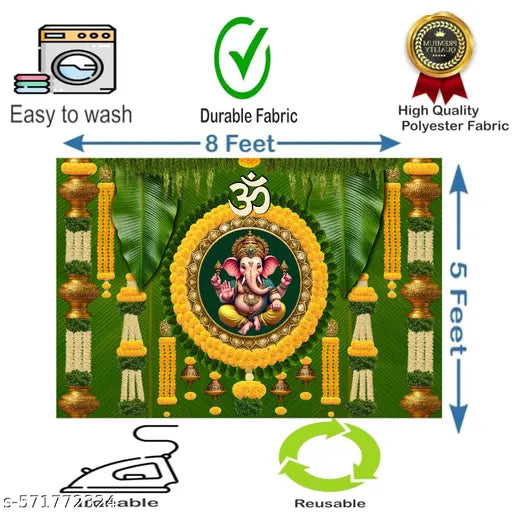 Backdrop Cloth for Pooja Decoration Traditional, Background Decoration Poster for Pooja Background,Curtain Cloth for Festival Fabric (Size-5x8 Feet)