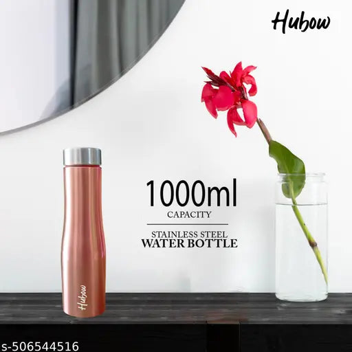Hubow Lio Stainless Steel Water Bottle | Leak Proof | Wide Mouth & Easy to Open | 1000 ml | Set of 1 | Rose Gold