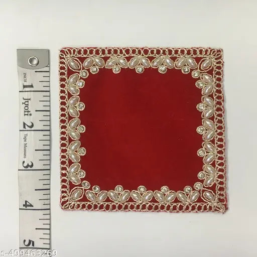 Velvet Red Pooja Aasan Cloth / Chowki Aasan Kapda for Puja Table, Home Mandir, Temple, Pooja Ghar and God Idol Sitting