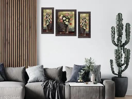 Indianara Set of 3 Elegant Painting without glass (6 X 13, 10.2 X 13, 6 X 13 INCH)
