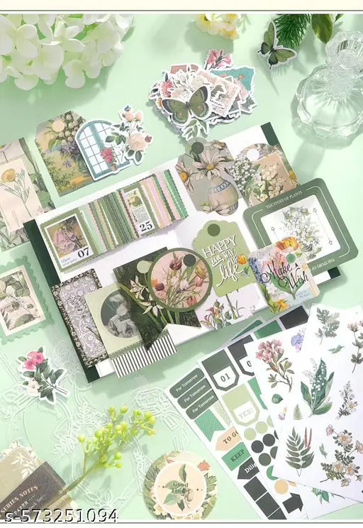346pcs | Vintage Aesthetic Scrapbook Kit | Supplies Kit with A6 Grid Notebook, Washi Tape, Stickers, Scrapbook Paper, Envelopes, Journaling Cards, and Decorative Stamps (Plants Paradise)