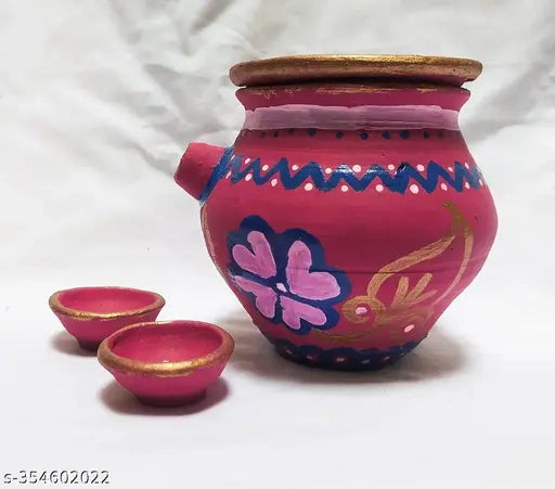 Handcrafted Decorative Karwa – Handmade Karwa/Kalash/Clay Pot - Mitti Ka Kalash for Karwa Chauth – Hand Painted Designer Karwa - Karwa Chauth Kalash