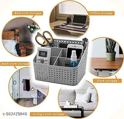 Plastic Storage Basket Stationery Holder 5 Compartments Desktop Pen Stand Office Supplies Bathroom Shower Makeup Organizer  Box Caddy Cosmetic Accessories  GRAY COLOUR
