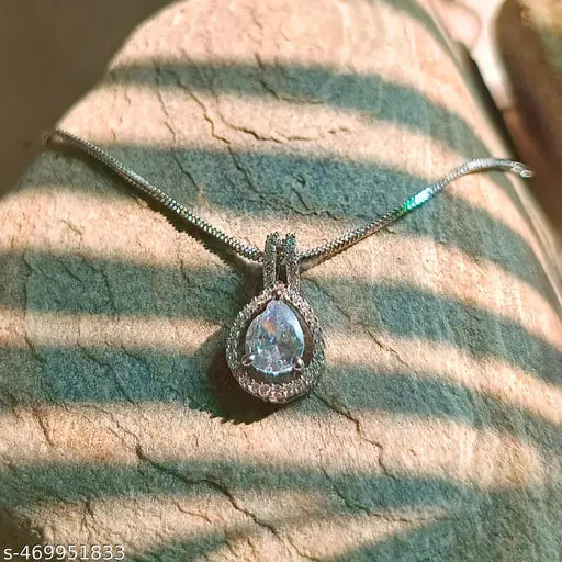 Silver-Plated White AD Pendant for Women | Zircon Diamond Necklace with Chain | Stylish Jewelry