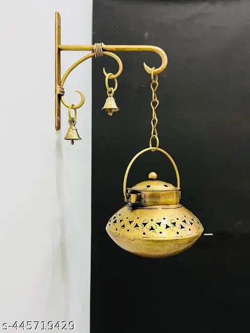 R K crafts metal small handi degchi dhoop dhani tealight holder inchace holder for home decor degchi with hander+bell +chain+scrow