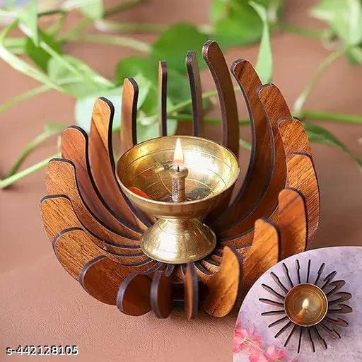 iMPACTGift Shadow Tealight Candle holder Wooden Decor Diya Stand Diwali Gifts Wood (Pack of 1) Table Diya