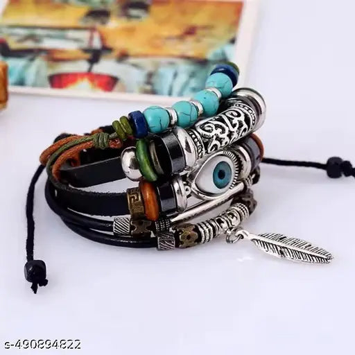 Ru Collection Presents High Quality  Bohemian Evil Eye Protection Bracelet | Handmade Multilayer Beaded Leather Bracelet for Men & Women  || Men Bracelet || Women Bracelet