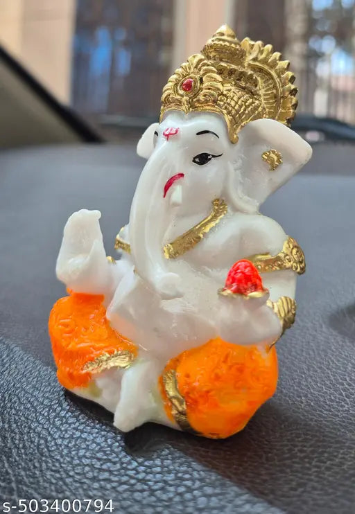 ShivShakti Store 3×2 inches hand printed ganesha idol for car dashboard Marble dust ganpati murti for house warming office desk elegance pooja Item for your loved once