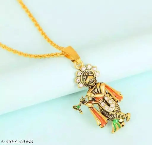 Trending gold plated religious lord shree Krishna shyam kanhiya radhe locket chain pandent Necklace for boys/men and girls/women