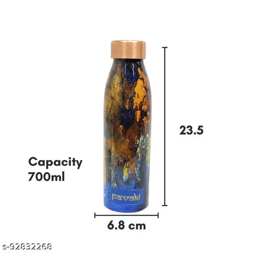 Pavaki REBELLION  Printed Copper Water Bottle, Hot and Cold Drinking Bottle- 700 ml ( Blue And Yellow Mix )