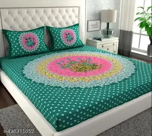 Jaipuri Cotton Double Bed Sheet 2 Pillow Covers