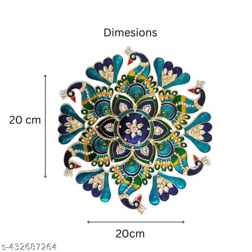 Kala Samarpan Foldable Metal Rangoli with Meenakari Peacock Design | 8x8 Inch | Multicolor | Easy to Use