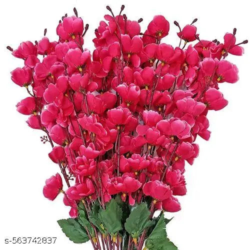 Artificial Flowers for Home Decoration Cherry Blossom Bunch (7 Branches) (Dark Pink)