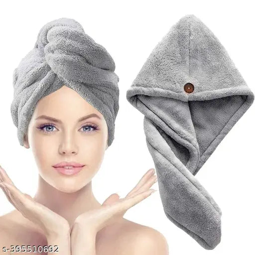 Piera Grey Hair Towel Wrap Turban Microfiber, Hair Drying Towels Quick Dry Hair Hat Drying Shower Head Towels Wrapped Bath Cap Anti Frizz Hair Dryer Towel for Women Girl Wet/Long/Curly/Thick Hair Shower Caps heavy quality hair wrap towel (Export Quality)(