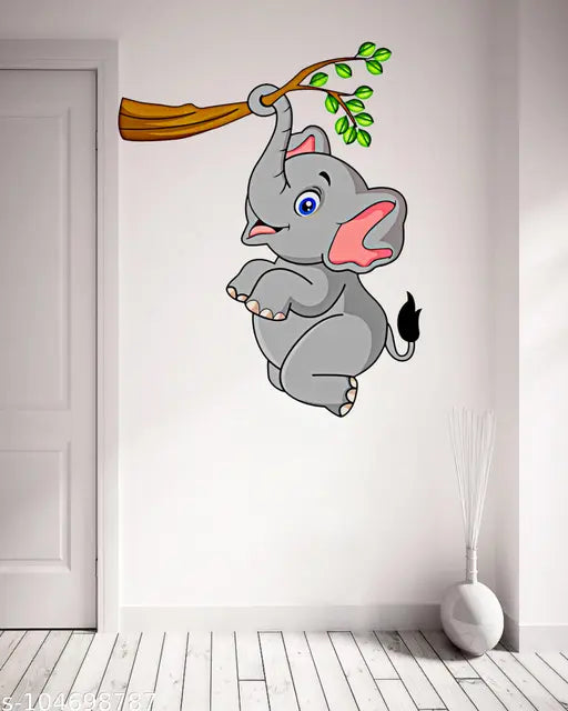 RNG GRAPHICS PVC Vinyl Elephant Animal Wall Sticker for Kids Room, Cartoon Stickers Kids Room Decoration Items Kids Wall Sticker Wall Art Multicolor, Modern, 47 cm x 38 cm
