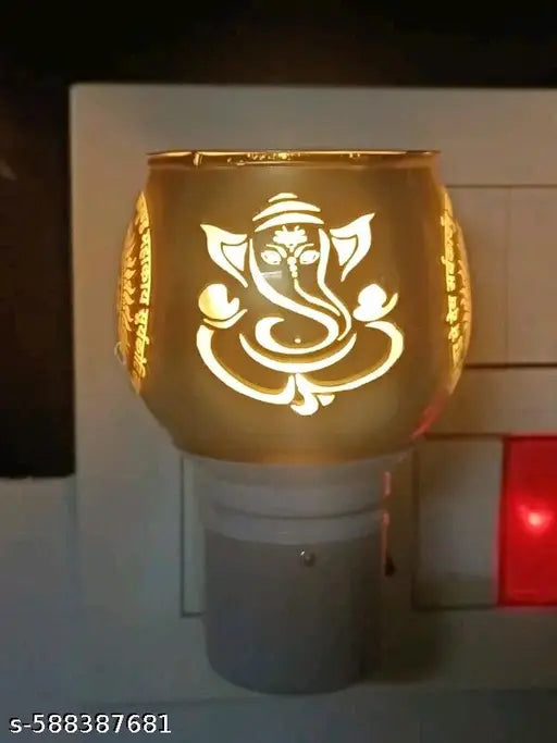 Trendy Ganesh Kapoordani , Kapurdani , Night Lamp With Kapoordani , Incence Holder , Dupdani , Bukhurdani ,Electric Ceramic Kapoor Dani Stand Kapur Incense Burner Oil Diffuser Cum Night Lamp With Switch For Mandir Gift Pack Of 1