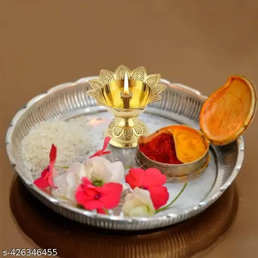 Anvi DECOR Devdas Deep Brass Diya (Size: 2) Brass Devdas Diya Oil Puja Lamp Engraved Design Table Diya for Home Mandir Office Festival Puja Gifts Decor (6.8cm Height x 8.9cm Length) - 70 GMS