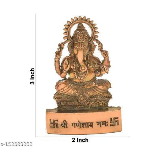 Rockshok Ganesh Ji Spiritual Religious Copper Polished Metal Statue Car Dashboard ( w x h - 4.5 cm x 7 cm )