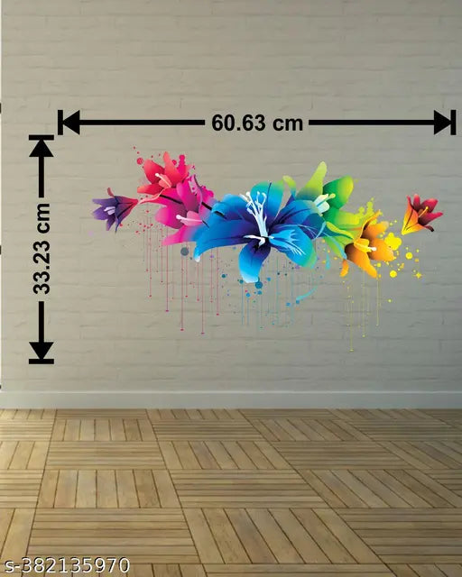 RNG GRAPHICS "Blossom Bliss: Floral Colorful 3D Wall Sticker - HD Quality, Self-Adhesive Wall Mural with Cool Flowers" Adhesive Vinyl DIY Wall Stickers|Wall Decor for Living Room, Home, Bedroom, Kitchen, Furniture, Shops, Door,Multicolor,60 cm x 33 cm,Pac
