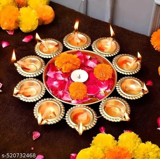 ZUNISHOP Diya Shape Flower Decorative / Urli Bowl for Home / 10 Diyas Set Iron Table Diya ( PACK OF 3 )