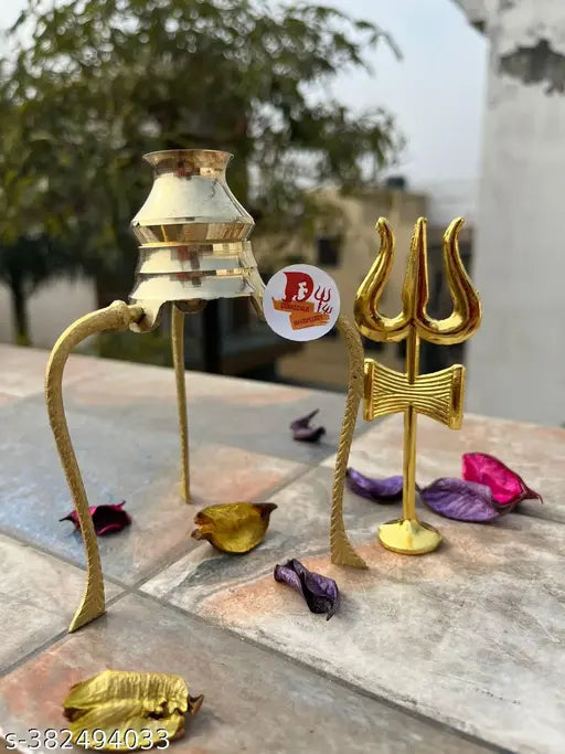 DARIDRA BHANJAN Shivling stand for Jal abhishek | Brass Trishul | Abhishek Kalash Lota and Shivling Stand set | Shiva trishul | Shiv Brass Lota for Puja Tripai Lota for Jalabhishek of Shivling | Shivlingam Stand.