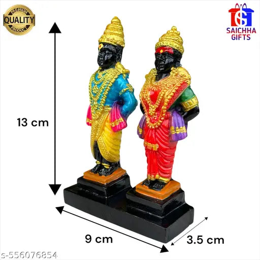 OM SAI GIFTS Vitthal Rukmini Murti 12 cm Polyresin – Car Dashboard Table Decor multicolour