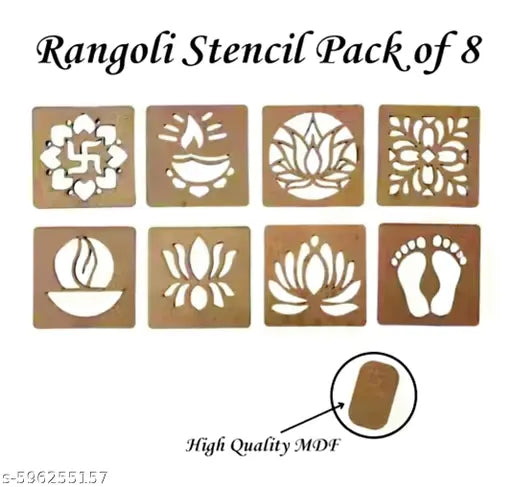 Rangoli Stencil Set 8 Intricate Reusable MDF Designs for Diwali & Festive Decoration