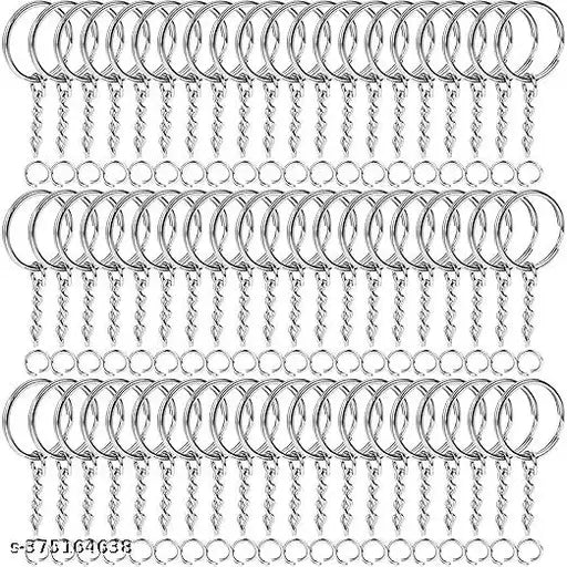 Silver Plated Alloy Split 20pcs  Key Chains 25mm with 26mm chains and 20pcs Open Jump Ring for Craft Key Ring (pack of 20)