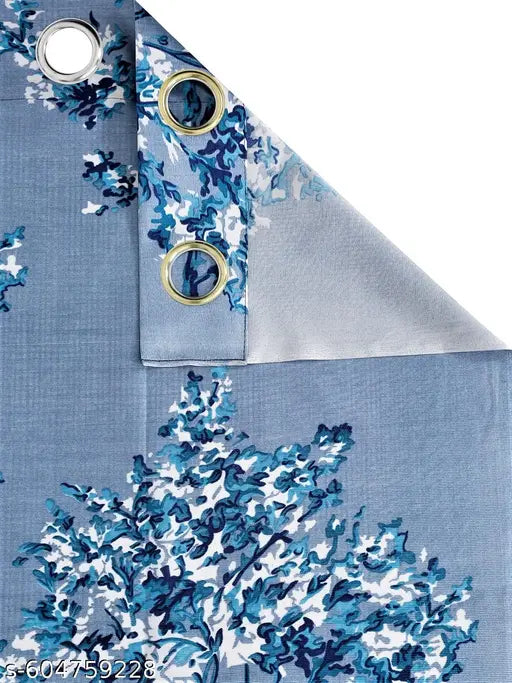 ATTRACTIVE GLITTERING  POLYSTER LEAVES PRINTED LIGHT FILTERING EYELET CURTAIN (PARDA FOR DOOR_7FT X 4FT , WINDOW_5FT X 4FT) FOR DRAWING ROOM,LIVING ROOM,BED ROOM ) , PACK OF 1 PCS, AQUA