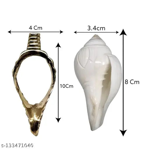 Divine Bazaar Brass Shankh Stands | Decorative Pooja Shankh | Prosperity Enhancing Jal Shankh | Pack of 1 | Sacred Decor | Traditional Brass Design | Religious Ornament | Spiritual Symbolism | Unique Home Décor | Vamavarti Shankh