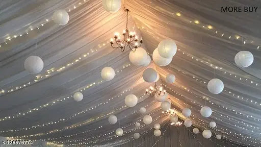 Shuang You Rice Paper Hanging Lantern Ball Lamp Shade, 12-inch White Paper Hanging Lantern Lantern Ball Lamp (White, Pack of 10)