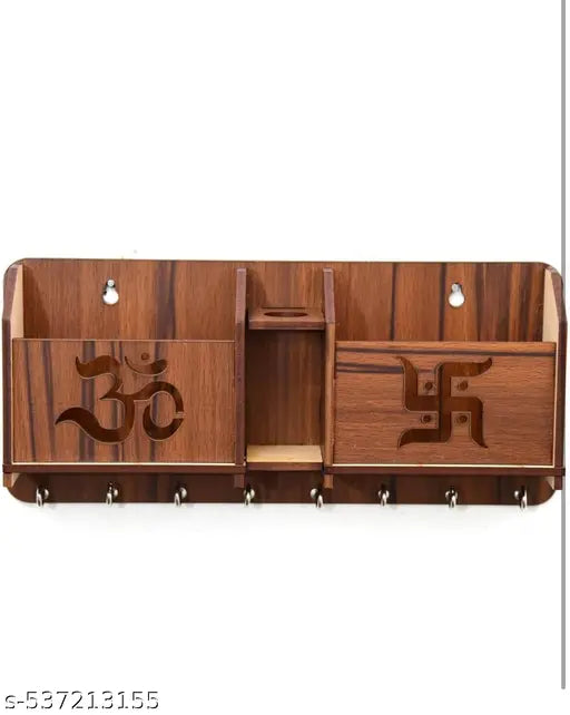 Om Swastik brown key holder for home and office decor (Pack of of 1)