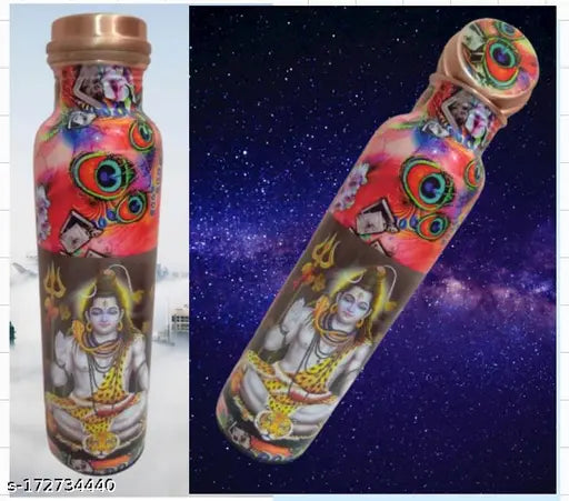 Wholesale b2b offer set of 6 shivji ganeshji digital printed pure copper bottles. AYURVEDACOPPER Pure Copper Bottle for Water 1 Litre Dirt Proof Leak Proof and Joint Less Ayurveda and Yoga Health Benefits Water Bottle