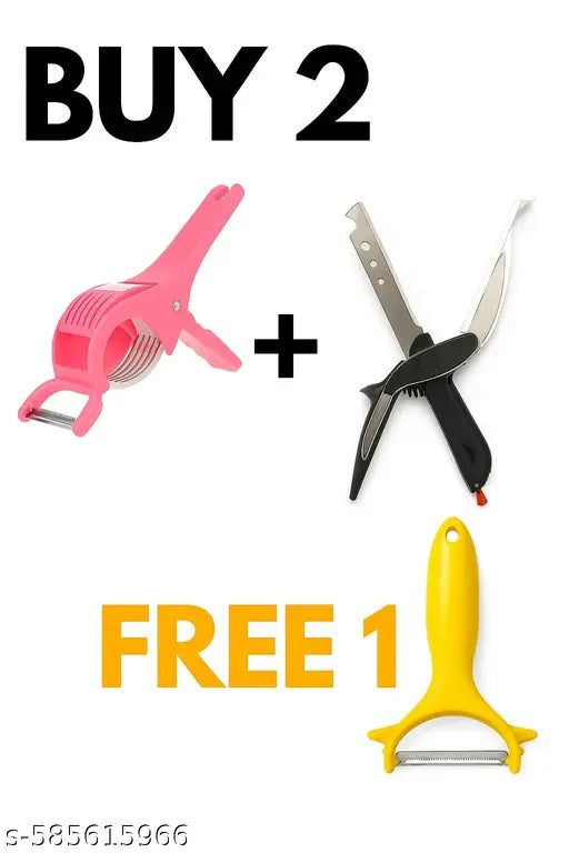 Combo Offer – Vegetable Chopper & Scissor Cutter | Free Vegetable Peeler/Vegetable Cutter, Chopper, Kitchen Tools Combo, Buy 2 Get 1 Free, Scissor Cutter, Peeler Combo