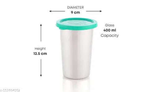 Stainless steel tumbler with lid, Air Tight Leak Proof Glass Tumblers for Office Lunch Gym Yoga Hiking Trekking Travel Home Kitchen for Water Butter Milk Chass Lassi Coffee Tea 400ml (PACK OF 3) (RED & BLUE & GREEN )