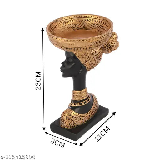 MEERUT HANDICRAFTS Vintage African Statue. Hand Sculpture African American Figurines. Exotic Tribal Lady African Art Piece for Home Decor. Figurines Home Decor. Room Decor for Women Size-11X8X23CM (Black & Gold)